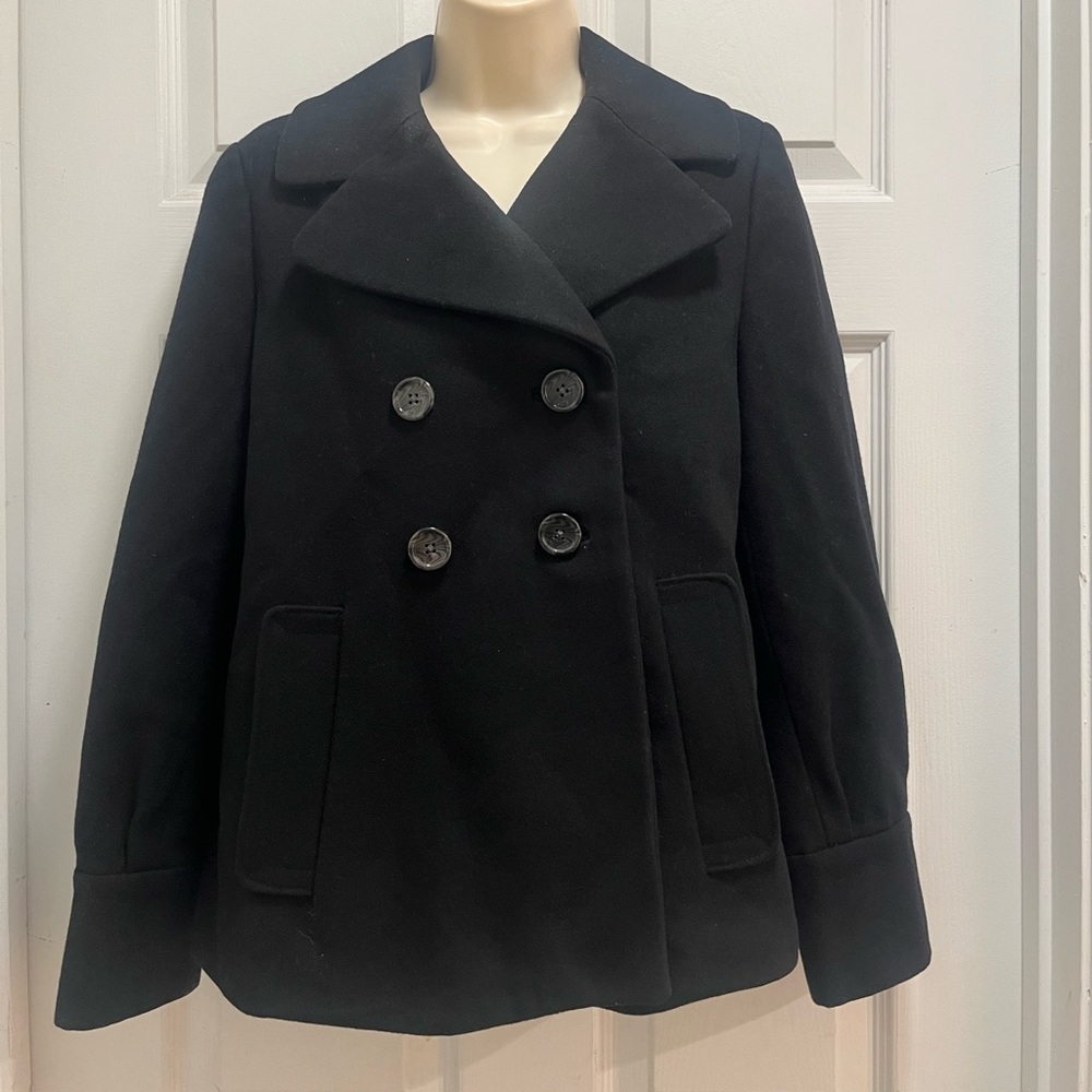 Banana Republic Wool Blend Short Black Peacoat - Size Small - EUC